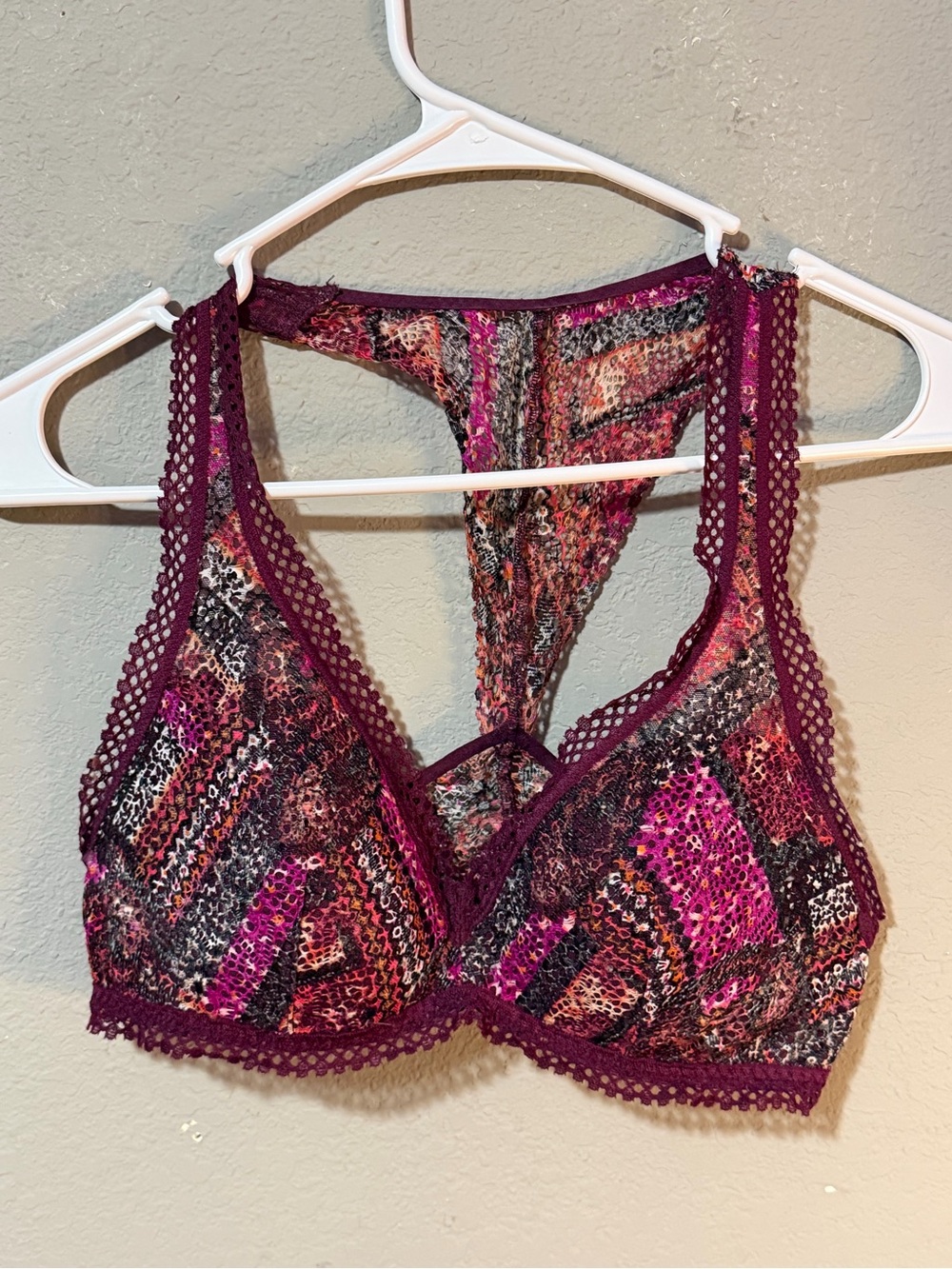 Victoria's Secret Deep Magenta & Multi-Print Lace Racerback Bralette